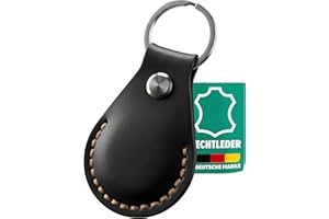 AirGear® Airtag Schlüsselanhänger LEDER ECHT, Anhänger aus Echtem Leder, Hülle aus Echtleder, kompatibel mit Apple Airtag (Black)