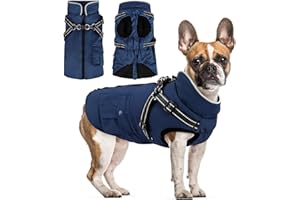 Woiil Hundemantel Winter Warme Hundejacke für mittelgroße Hunde wasserdichter Winterweste atmungsaktiv Hundekleidung Hundepullover mit Geschirrloch Reflektorstreifen Navyblau M