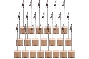 CHMISS Porta Memo Clip, 20 Pezzi Porta Memo con Clip in Coccodrillo e Base in Pino per Ufficio Festa di Nozze Decorazioni per la Casa Negozi Ristoranti Display Numeri Tabella Prezzi Carte （10,5 cm）