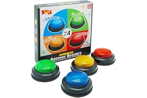 Gelabur Set von 4-Buzzern für Trivia-Spiele, Antwort-Buzzer für Klassenzimmer, Family Feud Jeopardy Buzzer, Game Buzzer mit Lichtern und Ton für Klassenzimmer, Game Show Buzzer Tasten