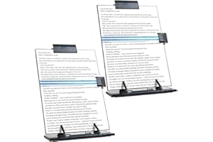powerking Desktop Document Book Holder, Set of 2 Metal Foldable Reading Book Stand Easel Copyholder with 7 Adjustable Positions and Line Guide & Paper Page Clip, Great for Typing Speech Tablet