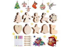 GGISUI 100 Pezzi Addobbi Natalizi in Legno, Legno Artigianato Fai-da-Te, Ornamenti Natalizi in Legno con Corde, Ciondolo Albero di Natale per Decorazioni Albero di Natale
