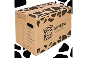 SAFARIPAK - 10 Pack Strong Large Reusable Cardboard Storage Packing Moving House Boxes 52cm x 30cm x 30cm with Carry Handles and Room List Checkboxes - 47 Litres Capacity
