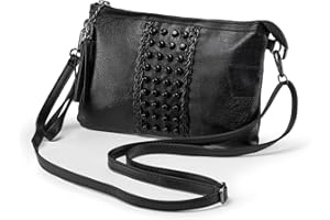 LaRechor Bolso Bandolera Mujer Pequeño Bolso de Mano con Remache y Borla Bolso de Hombro de Noche, Asa y Correa Negro