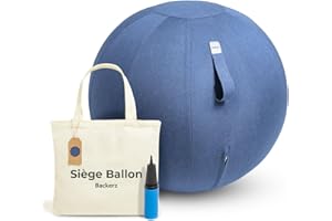Backerz Siège Ballon - Ballon Ergonomique Bureau & Yoga Chaise Ballon en Taille 55CM 65CM 75CM - Capacité 110kg, Housse en Lin Doux Lavable - pour Une Bonne Posture Ballon pour Le Bureau