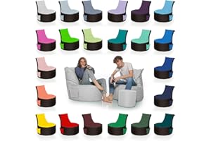 HomeIdeal - 2Farbiger Gamer Sitzsack Lounge für Erwachsene & Kinder - Indoor & Outdoor da er Wasserfest ist - mit EPS Perlen + Hocker, Farbe:Schwarz-Weiß, Größe:Erwachsene + 35x30 cm