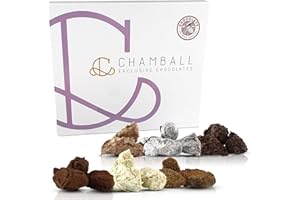 CHAMBALL EXCLUSIVE CHOCOLATES CHAMBALL Caja de Chocolates Belgas Artesanos Deluxe Pack - Surtido de 24 Trufas de Chocolate con: Chili, Pistacho, Cookies, Pedro Ximenez, Whisky y Champagne Ideal para Disfrutar y Regalar- Bombones