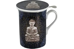 Vappore Taza infusiones con tapa y filtro, de Ceramica. Filtro de Infusion de Acero Inoxidable. 280 ml - Tazas desayuno para infusiones con colador - Taza de Te con Filtro y Tapa