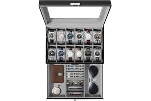 Uten Boîte à Montres, Coffret à Montres, Présentoir à Montres Boîte à Bijoux, Rangement pour Montres en Cuir Synthétique Noir