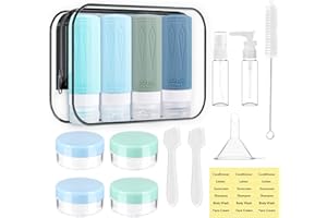 JAMATA Flacons De Voyage en Silicone 95 ml, 16 Pièces Bouteilles de Voyage remplies, Flacons en Silicone avec Trousse de Toilette Portables, Sans BPA, pour shampooings, lotions et Articles de Toilette