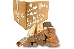 Landree Buche Smoker-Holz 20kg - 20cm Scheitlänge - Vielseitiges Räucherholz für Klassische Aromen, naturbelassen, Qualität aus Schleswig Holstein