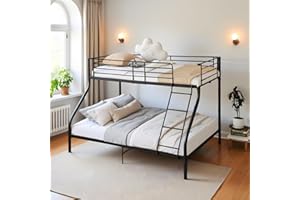 FetiNes Letto a Castello Metallo 3 Posti Letti per Adulti con Rete a Doghe, Barriera Anticaduta 200cm x 140/90cm Nero