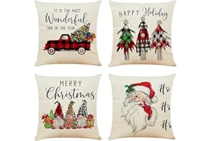 NIULAA 4 Stück Kissenbezug Weihnachten 50x50, Weihnachten Kissenbezug Dekokissen Couch Weihnachtsdeko Kissenhülle Weihnachtskissenbezug Leinen Sofa Kissen Weihnachten Couchkissen