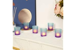 HOMMDIY Vintage Tea Light Holder 12PCS Votive Candle Holders Colorfull Glass Holder for Church, Bedroom and Table Decoration, Birthday Party, Gifts (Purple)