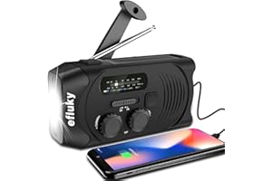 Efluky Solar Radio AM FM Crank Radio Portable USB Rechargeable Emergency Radio with 2000mAh Power Bank, Led Flashlight, SOS Alarm and Hand Crank Dynamo for Camping Survival Travel Emergency (Black)