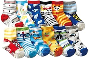 HaimoBurg 12 Paia di Calze Antiscivolo in Cotone Traspirante per Bambini da 1 a 5 Anni,Calzini Bambino Bambina Neonato