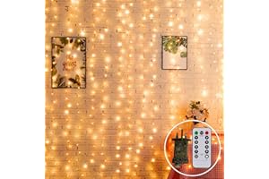 CORST 2MX2M Curtain Lights Mains Powered,Christmas Window Curtain Light Plug in,Hanging Backdrop Waterfall Lights for Room,Linkable,204 LED,Remote,Timer,Waterproof for Wall Gazebo Xmas(Warm White)