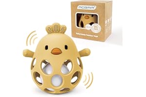 MCGMITT Palla presa Con Sonaglio – Massaggiagengive in Silicone BPA-free per Neonati, Giocattolo Sensoriale Montessori a Forma di pollo per Dentizione e Sviluppo Precoce 0-24 Mesi Bambini – Giallo