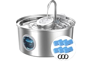 KOOGMOON Fontana per gatti in acciaio inox, 6 filtri a carbone, 3 filtri in schiuma, S4-SC Pro
