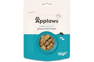 Applaws 100% naturliga kattsnacks, frystorkad tonfiskfilé – förpackning med 12 x 10 g påsar