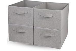 OVAKIA Foldable Fabric Storage Boxes, Drawer Organiser, Organiser System, Wardrobe for Wardrobe, Clothes, Underwear, etc., Pack of 4, Grey