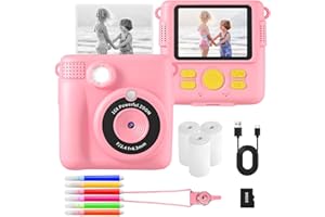 AORILE Kinderkamera Sofortbildkamera für Kinder, 1080P HD-Digitalkamera mit 32G SD-Karte, 3 Rollen Druckpapier und 6 Farbstiften, Geburtstag Geschenk für für 3–14 Jahre alte Mädchen (Rosa)