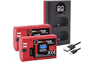 Baxxtar Pro LP-E6 Kamera Akku Pack (2040mAh) mit Mini Ladegerät 18602 LCD DUAL (Eingang USB-C und MicroUSB)