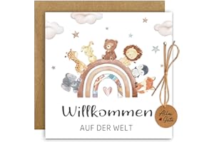 O'meFun Karte Geburt Geldgeschenk Geburt mit Umschlag, Karte Geschenke zur Geburt Mädchen & Junge, Sinnvolle Geschenke zur Geburt, Regenbogentiere Glückwunschkarte Baby Geburt Geschenk