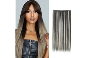 BOBISHE Extensiones de Clip de Pelo Natural 25 x 60cm Largo Extensiones de Pelo Natural Adhesivas Blanco+Negro Extensiones Cabello Humano Sintético Extensiones Hilo Invisible Largo Ondulado Rizado para Mujer