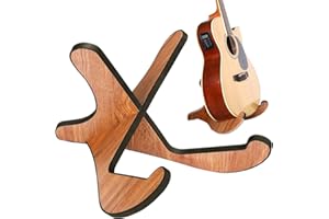 Eidoct Support de guitare universel en bois épais avec cadre en X robuste avec bords en cuir souple pour guitares basses acoustiques classiques
