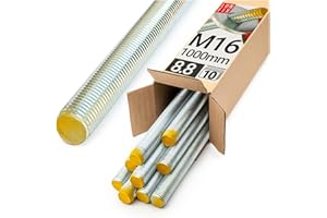Barra Filettata M16x1000 mm, 10 pezzi, Asta Filettata Acciaio 8.8 DIN 976, Barre Filettate Metrica, Perni Filettati, Filetto Asta Metrica, Bulloni Filettati per Montaggio Industriale, Lun Fix
