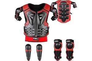 SJAPEX Traje de Armadura de Motocicleta para Niños, Protector de Columna Vertebral en el Pecho,Chaleco de Armadura de Cuerpo Completo,Hombro, Codo, Rodilleras Red,均码