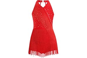 Alvivi Abito da Ballo Latino Americano Bambina Frange Body Balletto con Strass Vestito da Ballo Moderno Danza Classica Body Ginnastica Ritmica Dancewear