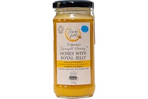 RAW POT - ORGANIC RAWYAL HONEY – ORGANIC RAW HONEY WITH ROYAL JELLY - Natural Pure Unpasteurised Honey for Immunity, Brain, Digestion, Energy Support, Skin Care | For Kids & Adults (295g)