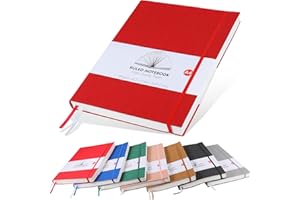HIJYOO A4 Notebook Lined Notebook A4 320 Pages 100gsm Paper Thick Notebook Journal, Extra Large Softcover Notepad with Inner Pocket, 2 Ribbon Page Marker (Red)