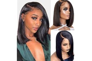 RXY 13x4 Bob Straight Perruque Femme Naturelle Brésilien HD Transparent Lace Front Wigs Human Hair Perruque Cheveux Humain Perruque Lisse Glueless Wigs 150% Density 12 pouces(31cm)