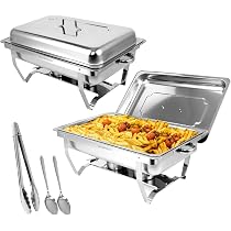 Chauffe-plats Inox 9L 2 Bacs - Avec Couvercle, Pour Buffet, Mariage, événements, Supports Combustibles Inclus - 5