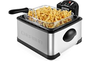 Chefman Friggitrice 4.5 Litri, Filtro Cestello, Formato XL Jumbo, Temperatura e Timer Regolabili, per Pollo Fritto, Gamberetti, Patatine Fritte, Contenitore dell'Olio Rimovibile, Acciaio Inossidabile