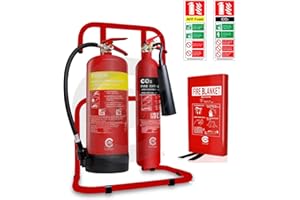 FSS UK Small Office Fire Safety Pack. Fire Extinguisher Set with Stand 1M X 1M FIRE Blanket and ID Signs. Covers All Types of fire Risk. Ideal for Small workplaces.BS Kitemarked C+F+HB+ID+RST