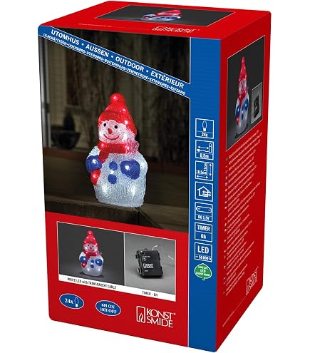 LED Acryl Schneemann – 80 Kaltweiße LEDs, 10m Kabel, Für Garten & Innenbereich