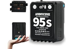 ANDYCINE 95Wh Micro V Mount Batterie mit Dual Dtap Ausgang& Eingang, USB-A und USB-C Ausgang, DC Ausgangsspannung einstellbar 6400mah mit Indikator Tasche V Lock Batterie