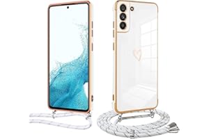 Meeter Funda Cuerda para Samsung Galaxy S22, Carcasa con Correa Collar Silicona TPU Ultra Fina Flexible Case Anti-Choques y Anti- Arañazos, Cámara Protección Love-Heart Cordón Cover,Blanco