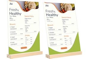 Kyrio Pack of 2 A4 Table Stands, L & T Shape Table Stand, Acrylic Display Sign Holder, Table Menu Holders with Wooden Base for Wedding, Restaurant, Office, Cafe (21 x 29.7 cm)