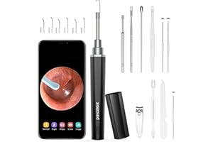 Pancellent Otoscopio Endoscopio Auricolare, Detergente Per Le Orecchie 1080HD Con 6 Luci LED Otoscopio Kit per la Rimozione del Cerume ad Alta Definizione, Adatto per iPhone/iPad, iOS, Android(Nero)
