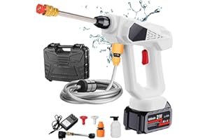 bestyks Idropulitrice a Batteria Idropulitrice Mobile 6000mAh, 21V 26 Bar Pistola ad Acqua a Spruzzo Portatile ad Alta Pressione Senza Fili con Tubo da 2m e Accessori Pistola per Autolavaggio