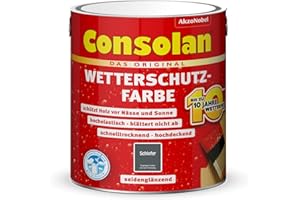 Consolan Wetterschutzfarbe, Deckender Holzschutz für Außen, Schiefer, 2,5L