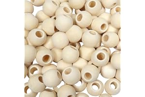 TOAOB THE ONE AND ONLY BABY TOAOB 100pcs 15mm Gros Trou Perles Rondes en Bois Naturel en Vrac Non Peinte Facile à Fils pour Fabrication de Bijoux Bracelets DIY Artisanat