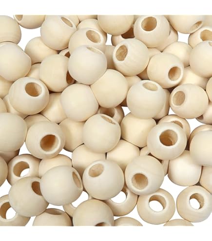 150 Holzperlen Set - Naturperlen In 10mm, 15mm, 20mm Mit Hanfseil