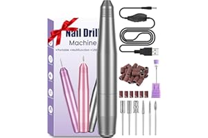 Elektryczna wiertarka do paznokci BICKON, 20000 obr./min, zestaw z 6 wiertłami, niski poziom wibracji, niski poziom hałasu, elektryczne pilniki do paznokci żelowych/akrylowych dla początkujących