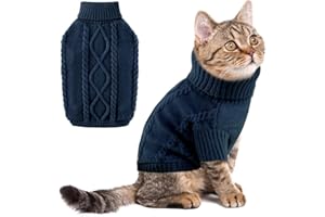 ALAGIRLS Winter Thick Warm Dog Sweater Puppy Clothes, Soft Dog Clothes for Small Dogs, Turtleneck Knitwear Cat Sweater Pet Outfits Apparel, Navy XS